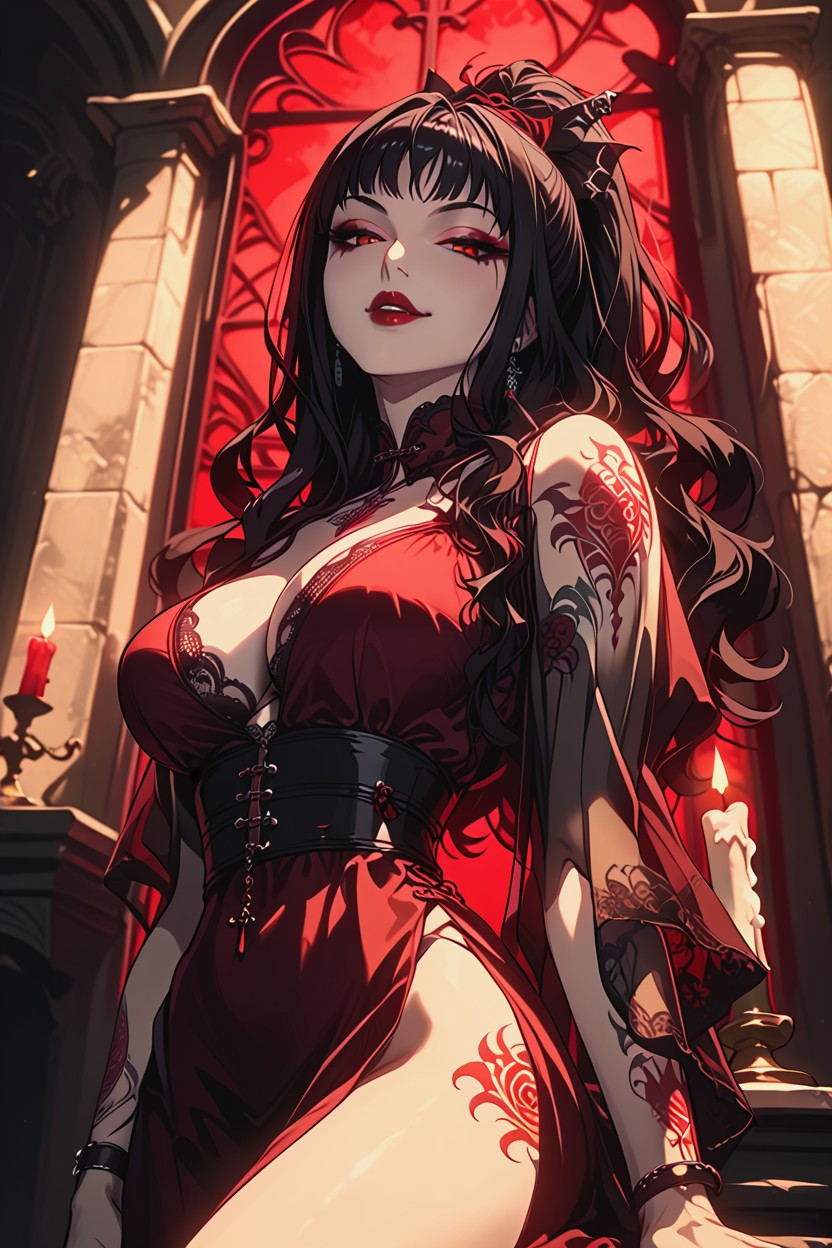 Red Nails, Dark Makeup, The Other Sliding Along Her Thigh Hentai AI Porn