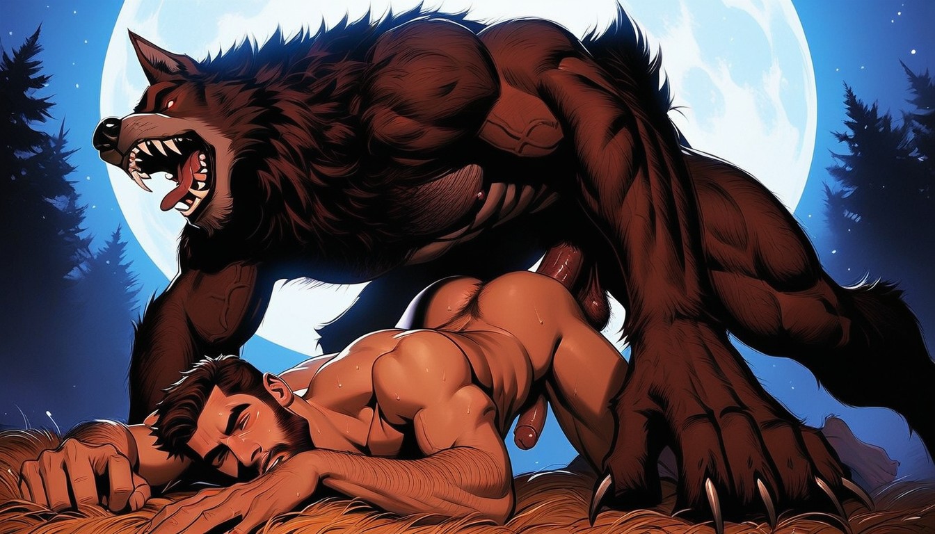 Swollen Hairy Taint, Veiny Werewolf Penis, Both Are Covered In Brown Fur AI Gay Porn