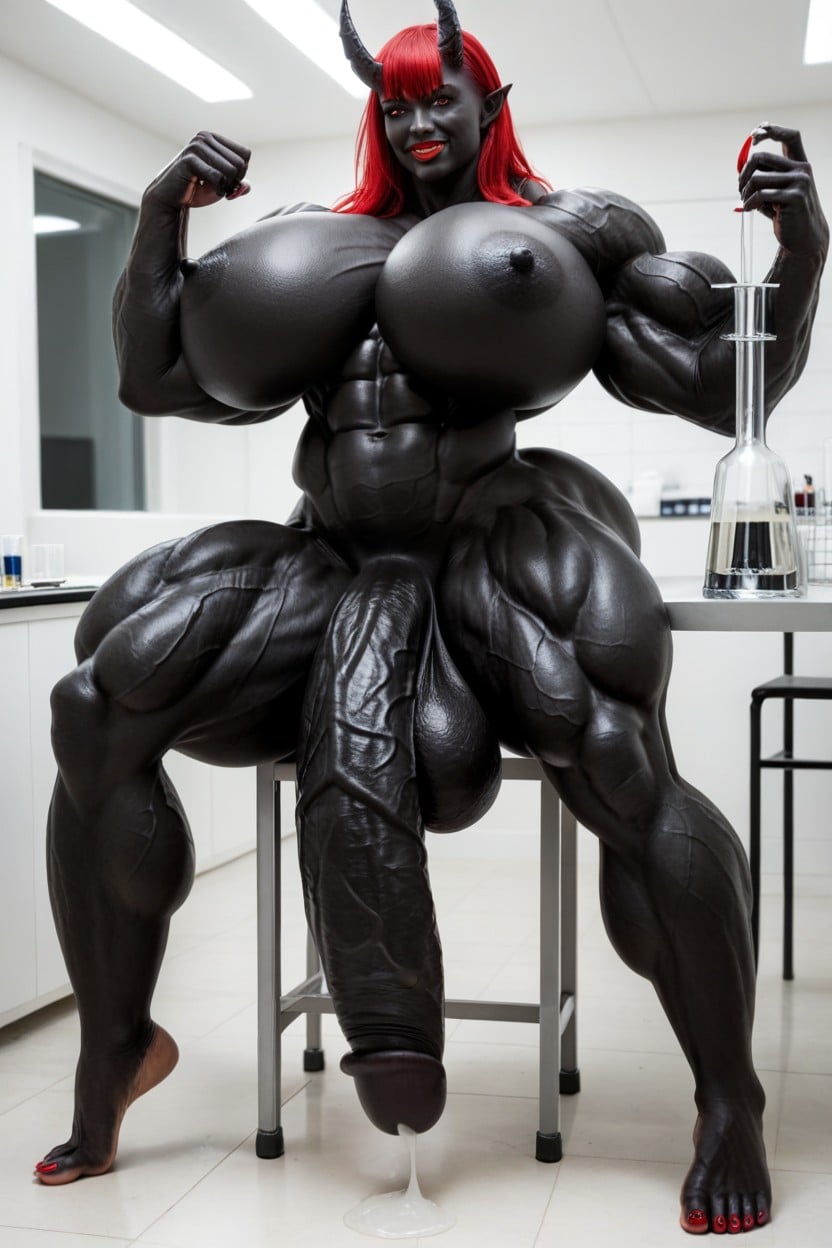 Hyper Muscular, Black Cock Is Too Big, Extremely Long Black Cock Shemale AI Porn