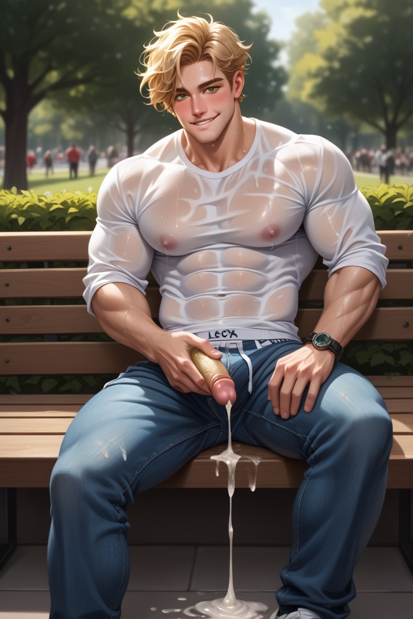 Excessive Cum Inside Boxer Briefs, Round Pecs, Messy Hair AI Gay Porn