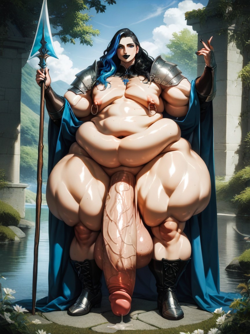 Medieval Fantasy Armor, Dark Lipstick, Oiled Skin Shemale AI Porn