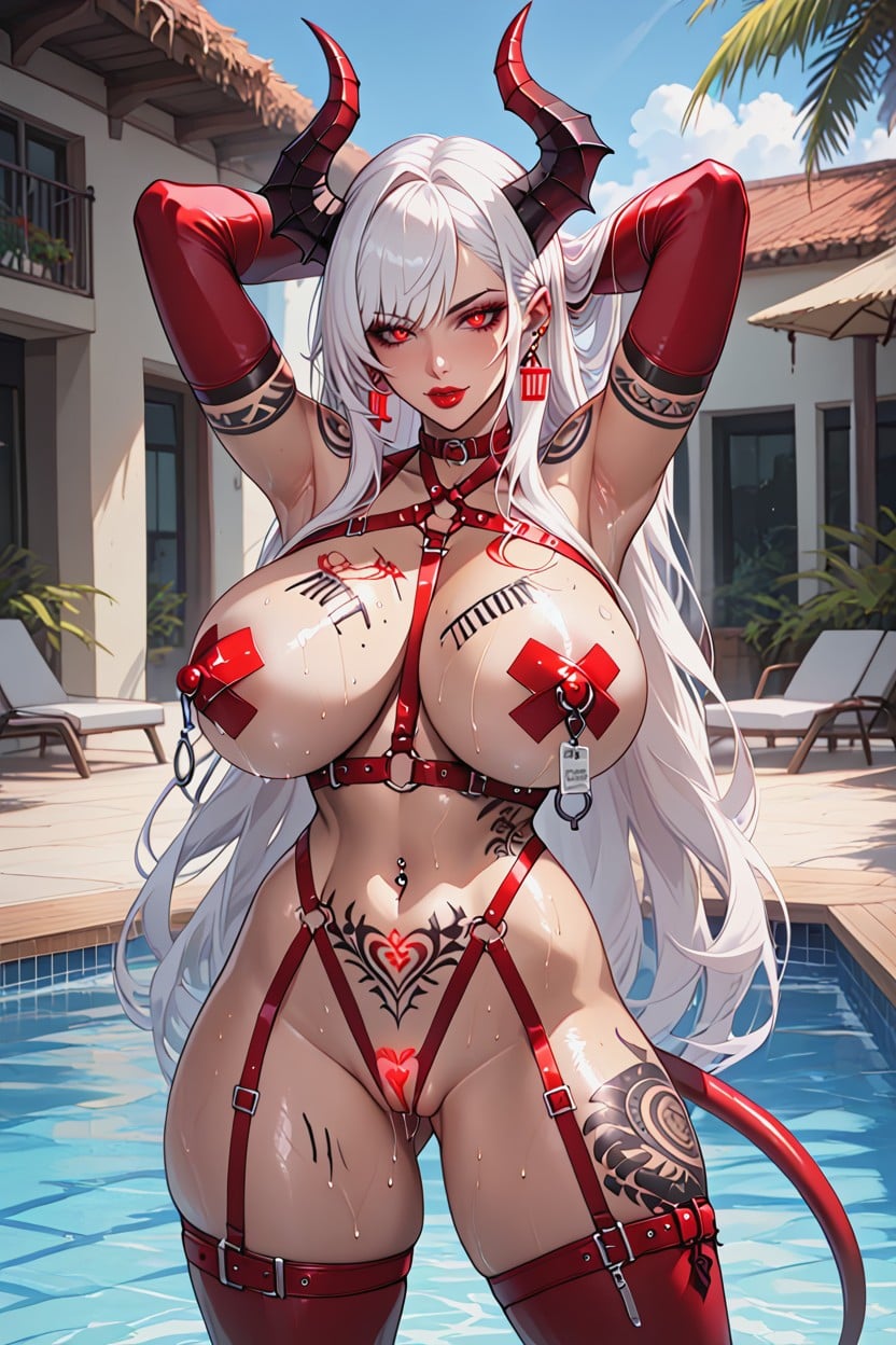 Red Thigh Straps, Red Leg Straps, Red Thick Lips Hentai AI Porn