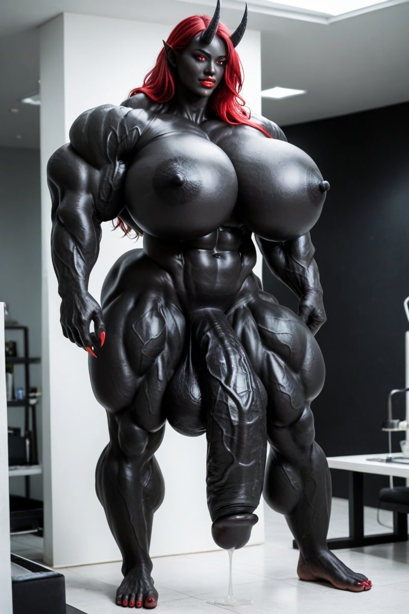 Red Hair, Big Oni Horns, Giant Body Shemale AI Porn