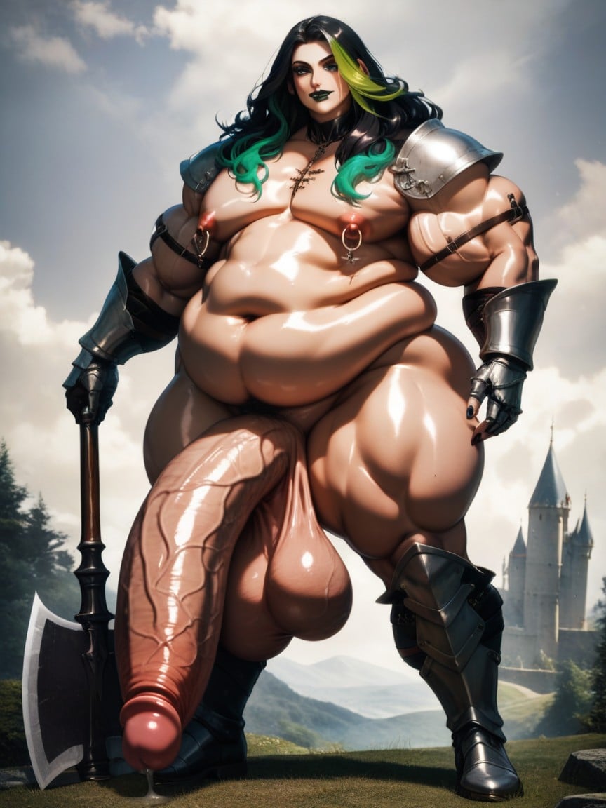 Hyper Thick Body, Multi Colored Hair, Male Body Shemale AI Porn