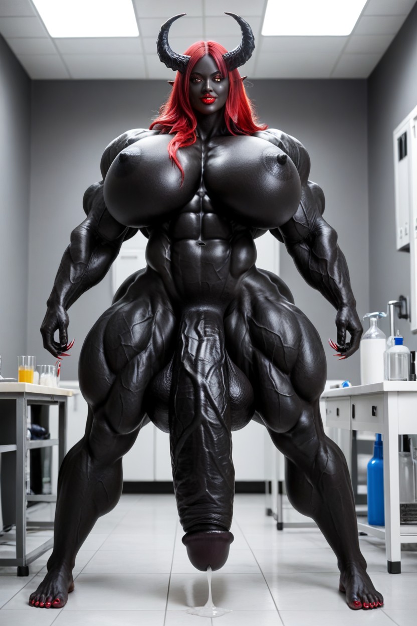 Gigantic Flaccid Black Cock, Gigantic Muscle Delts, Red Eyes Shemale AI Porn