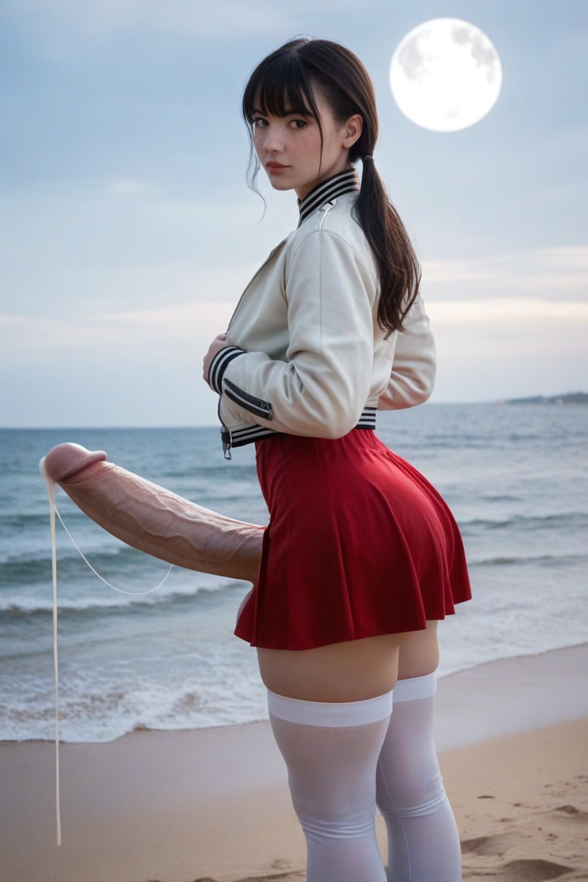 Long Cum String From Tip, Diminutive Stature, Lean Body Shemale AI Porn