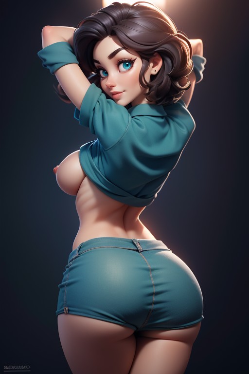 Tall, Arms Up In Front Of Face, Very Very Brown Hair Hentai AI Porn