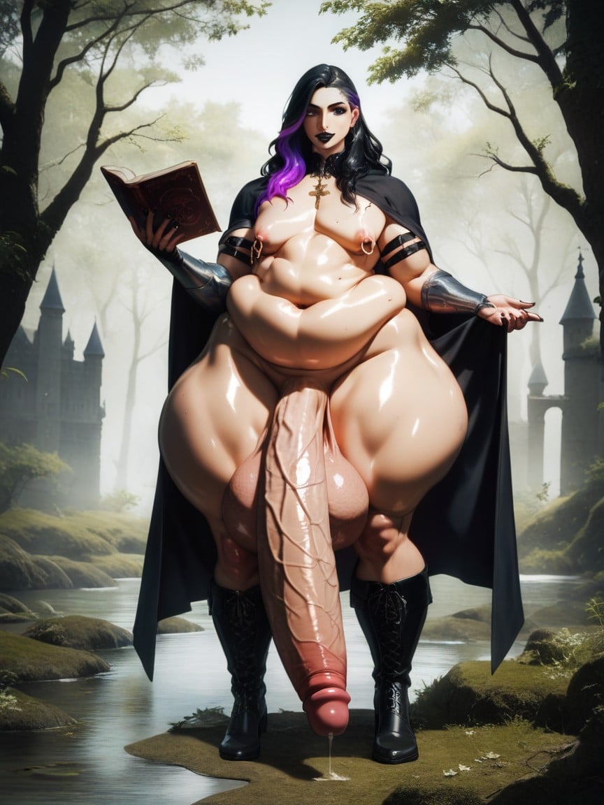 Cape, Precum, Small Breasts Shemale AI Porn