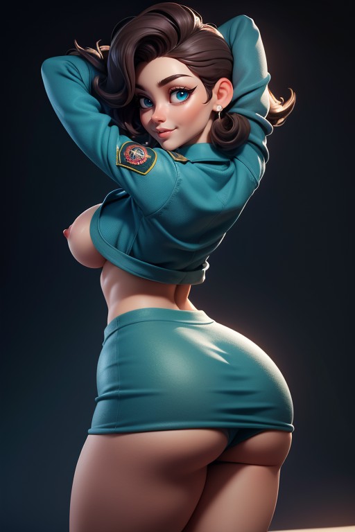 Desnuda, Thick And Curvy, Green Military Shirt With Sleeves Rolled Up Hentai IA