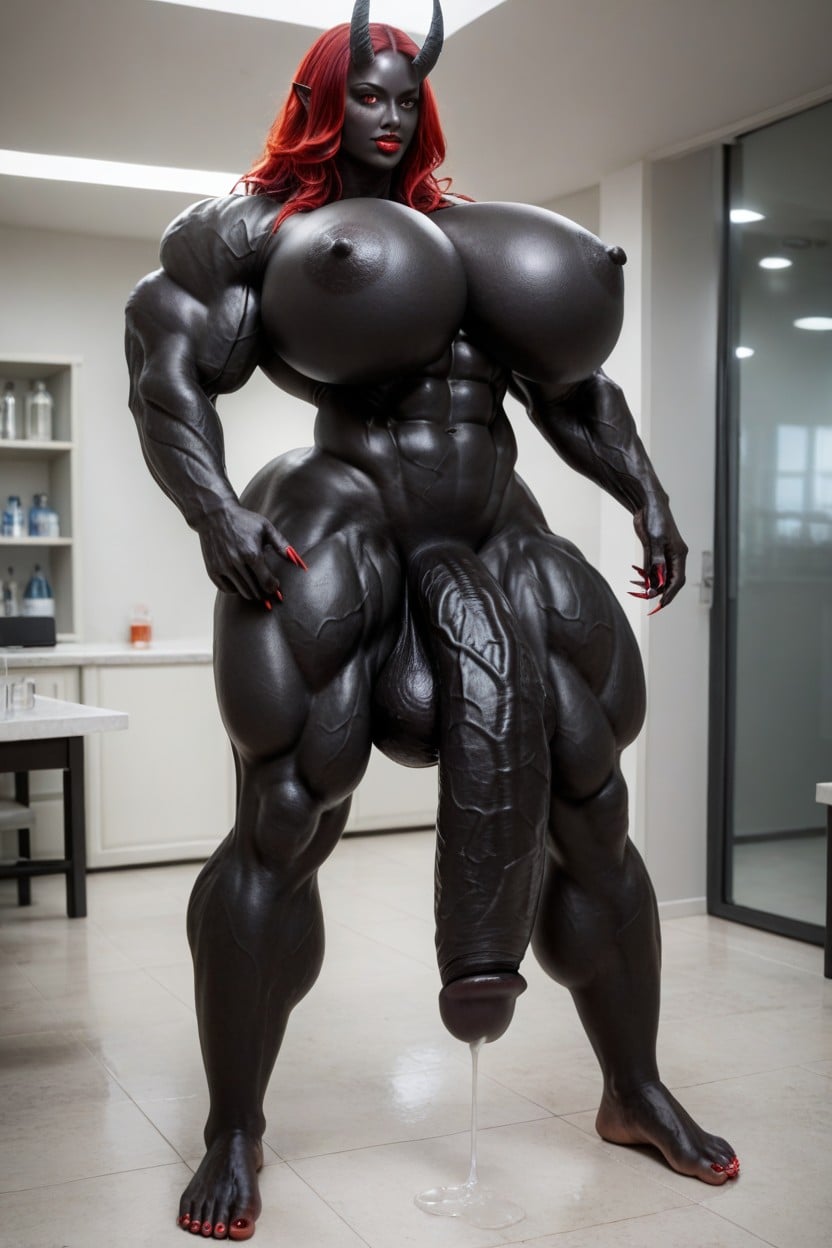 Nude, Black Skin, Extremely Swollen Veins Shemale AI Porn