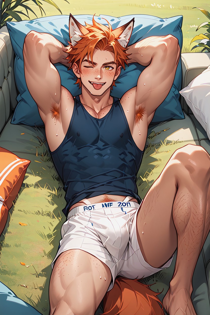 Fluffy, Laying, His Expression Is Intensely Flirtatious Yet Flushed AI Gay Porn