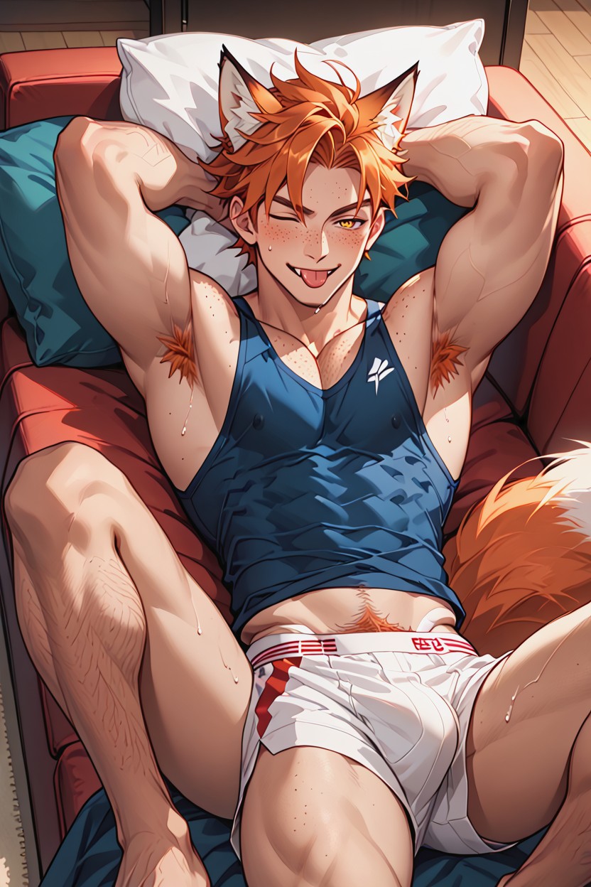 Ginger, Fluffy, Erect As If Aroused Or Alert His Large AI Gay Porn