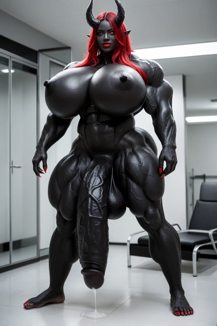 Toned Muscles, Exaggerated Massive Black Cock, Devil Shemale AI Porn