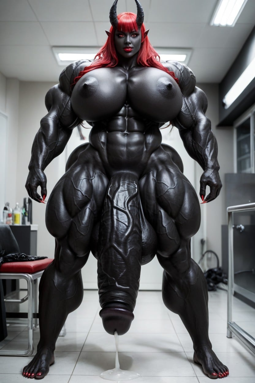 Hyper Muscular, Thick Thighs, Futanari Penis Dripping Pre Cum Shemale AI Porn