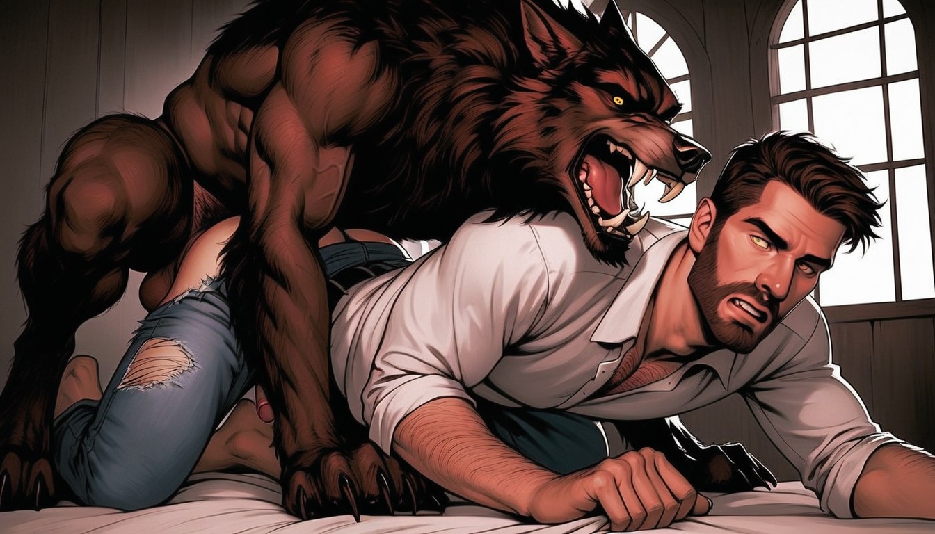 Front View, The Werewolf Has A Hairy Wolflike Body, 2 People AI Gay Porn
