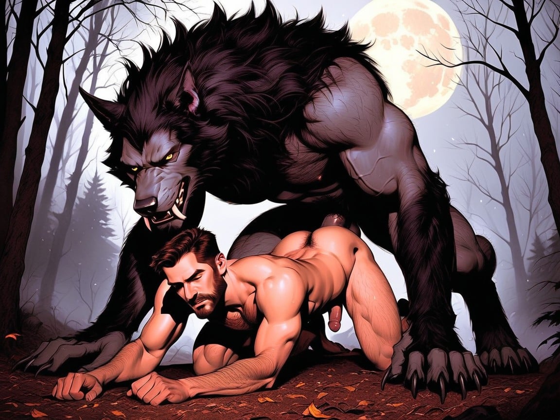 Large Paw Feet, 18+, Werewolf Has Hairy Muscular Digitigrade Legs AI Gay Porn