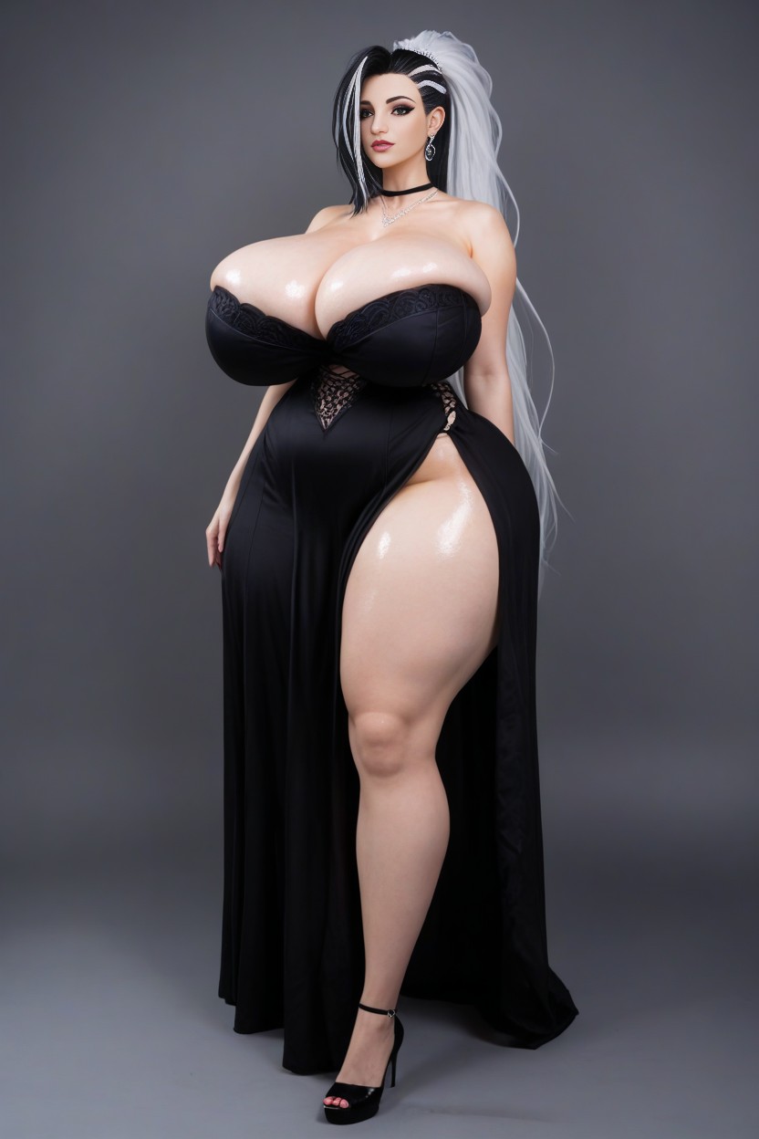 Black Goth Wedding Dress, Wedding Dress, Ponytail AI Porn