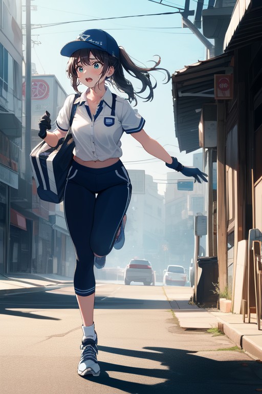 Blue Work Pants, Full Body, Pretty Lady Hentai AI Porn