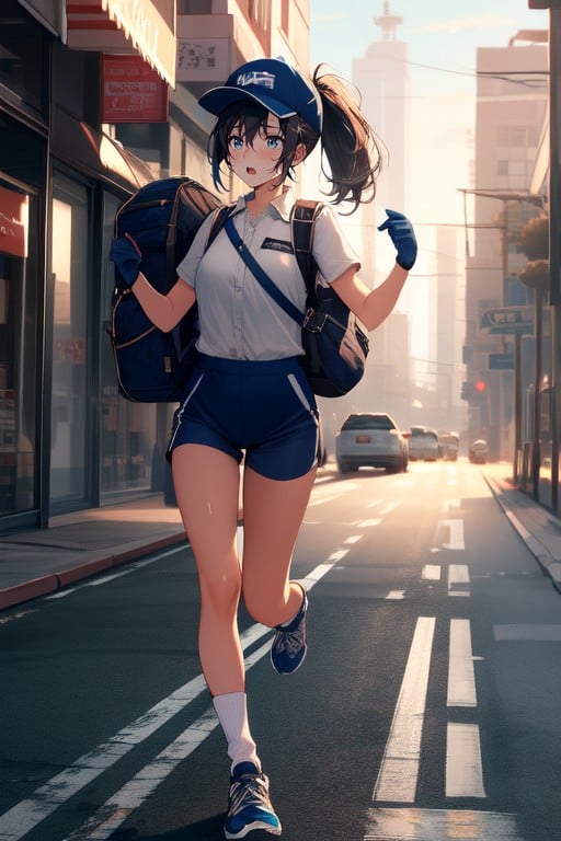 Running, High Ponytail, Long Blue Hair Porno IA Hentai