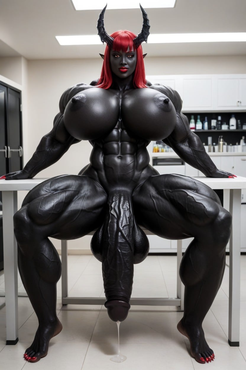 Bodybuilder, Gigantic Flaccid Black Cock, Muscular Thighs Shemale AI Porn