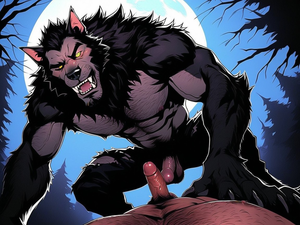 Penis Penetrating The White Male, Werewolf Furry, 2 People AI Gay Porn