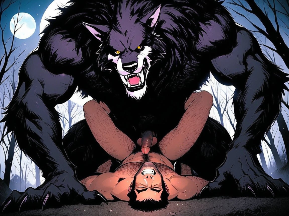 Bottom Up, Muscular Werewolf Body, Side View AI Gay Porn