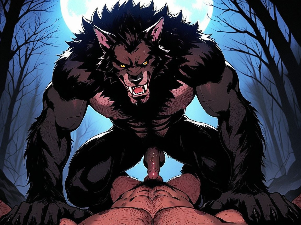 The Werewolf's Body Is Dominating And Wolflike, Small, A Monstrous Heavily Muscular Hairy Wolflike Werewolf AI Gay Porn