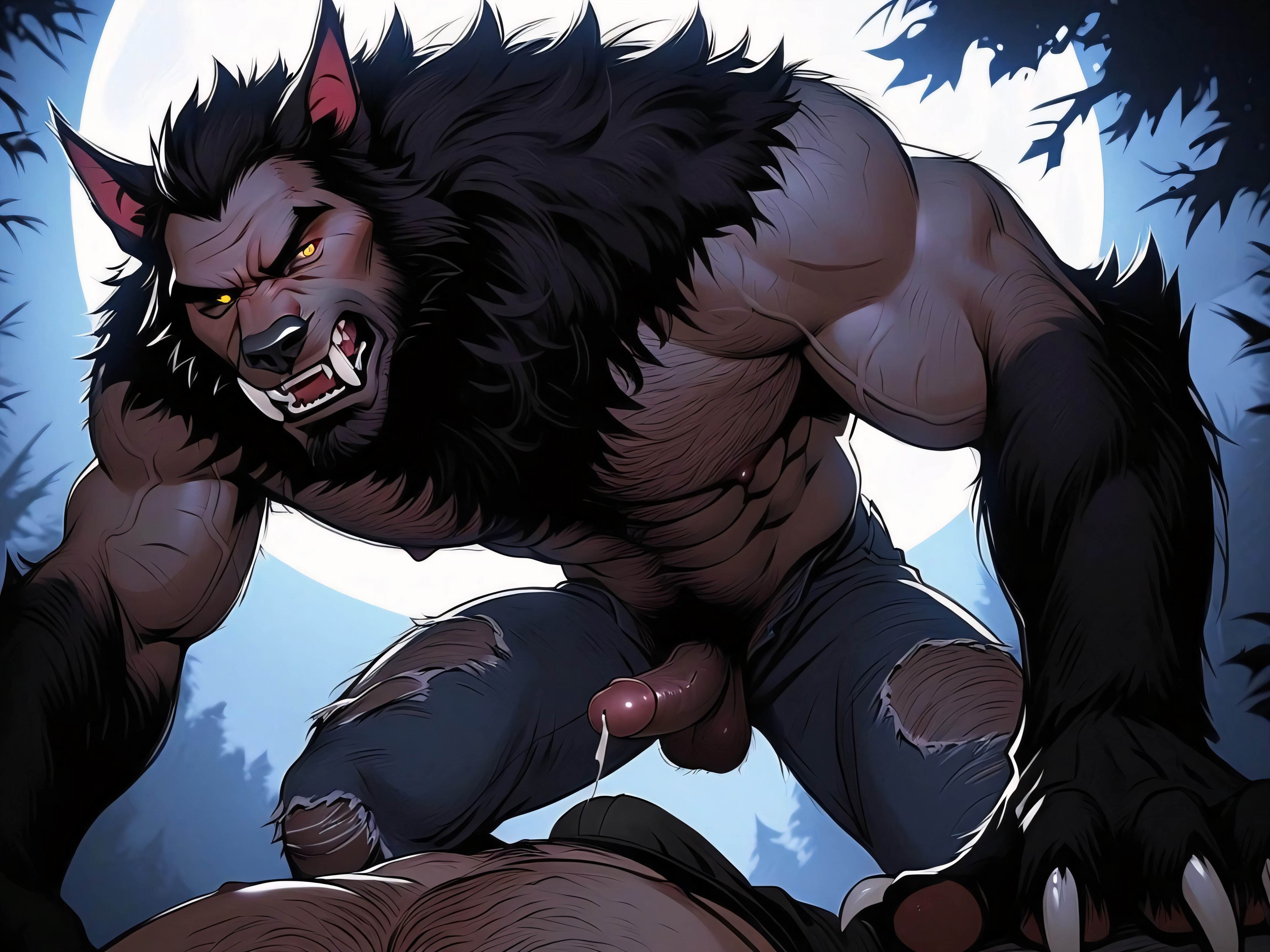 Werewolf Has Hairy Muscular Digitigrade Legs, Orgasm, Bottom Up AI Gay Porn