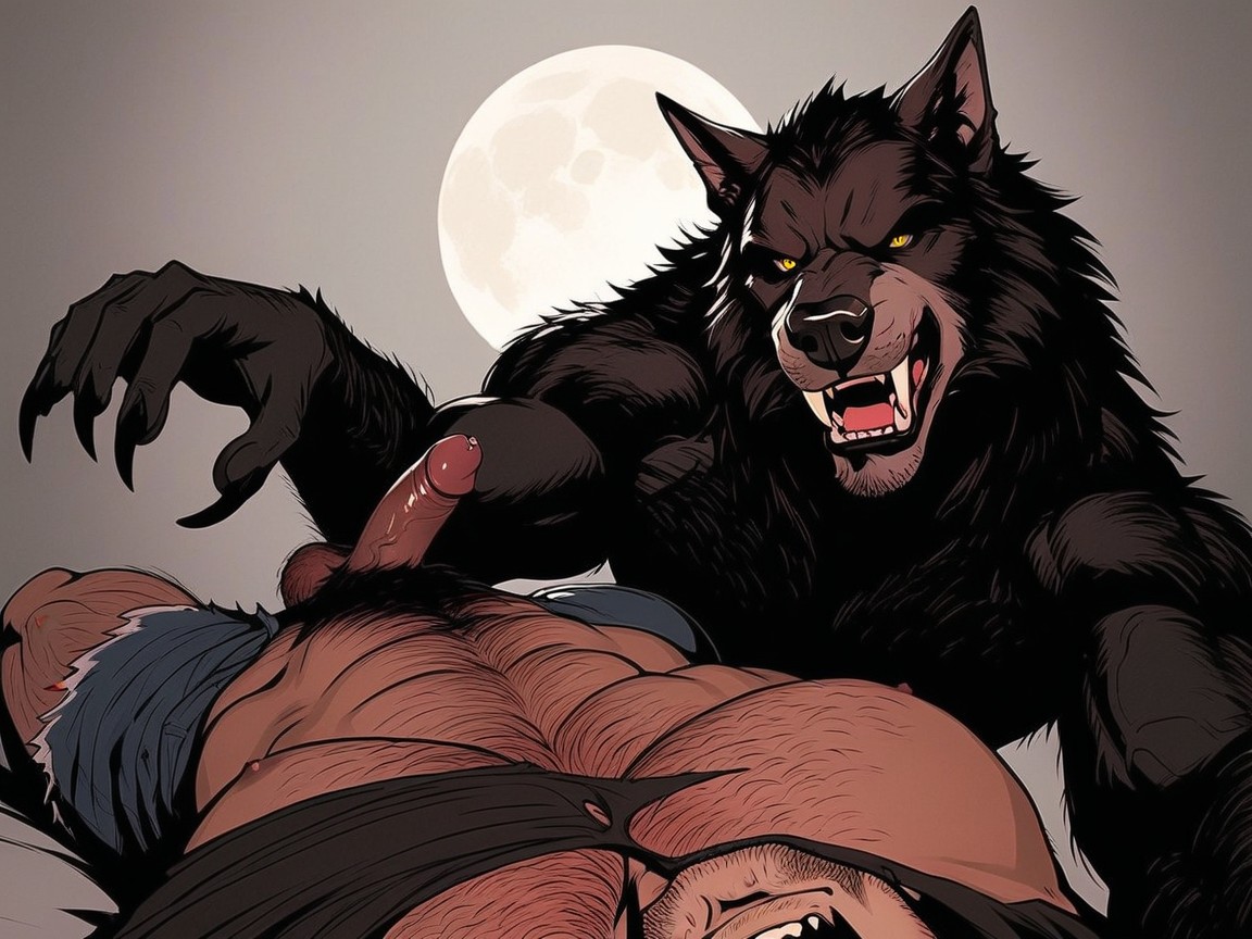 Angry, Clenched Teeth, Werewolf Furry AI Gay Porn
