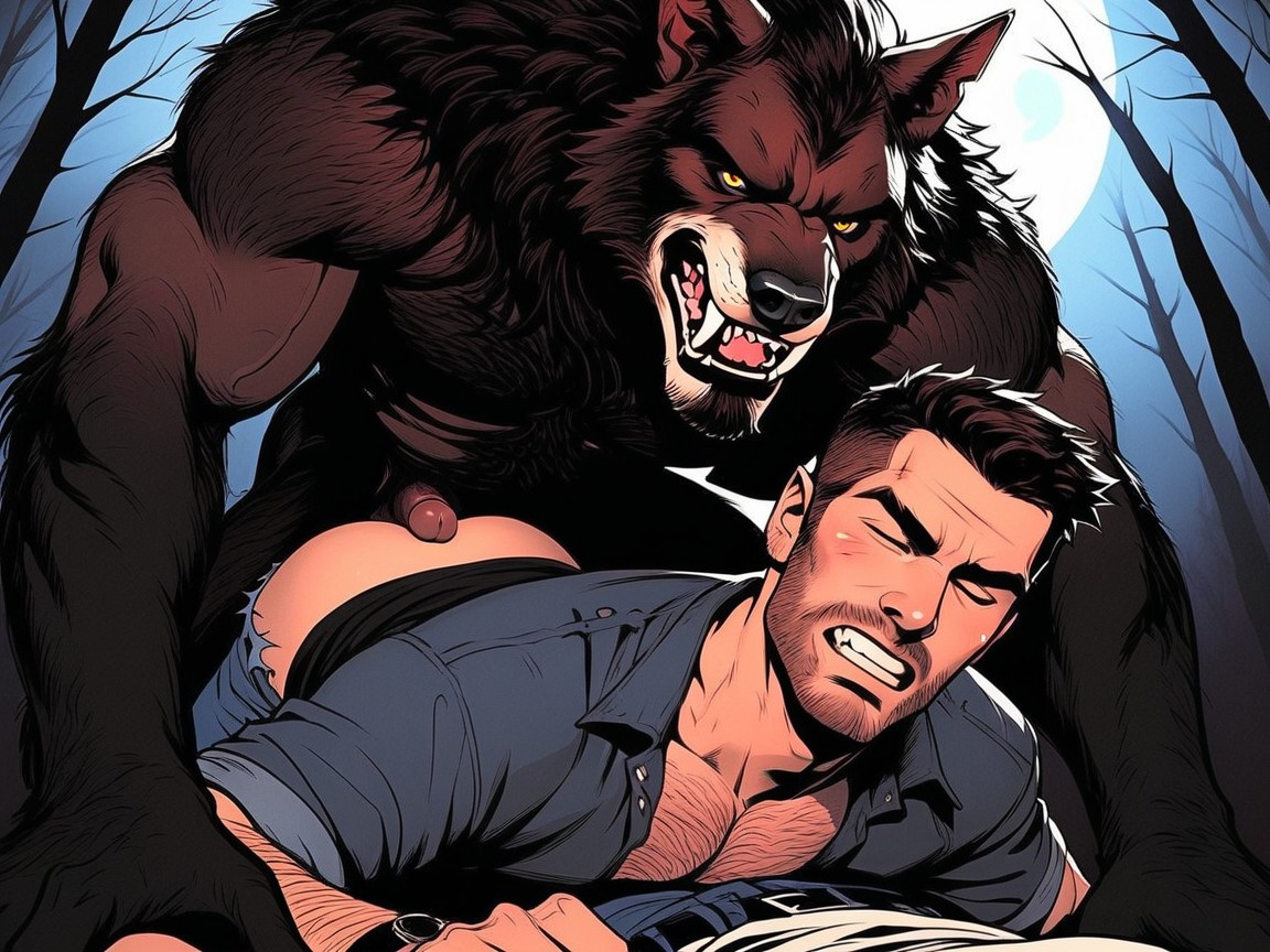 Werewolf Furry, Vaqueros, Massive Muscular Werewolf Large Hair Covered Chest Muscles Porno gay IA