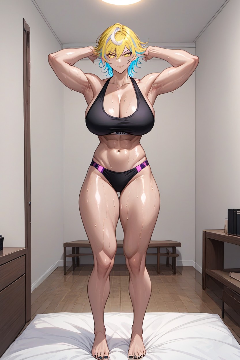 Hourglass Figure, Oiled Skin, Baggy Eyes Hentai AI Porn