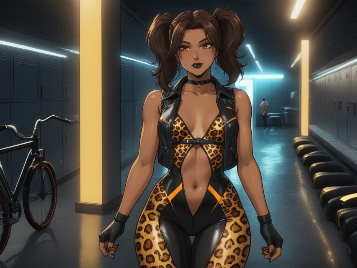 Skinny, Warm Amber Lights Against Cool Shadows, Modern Setting Latina AI Porn