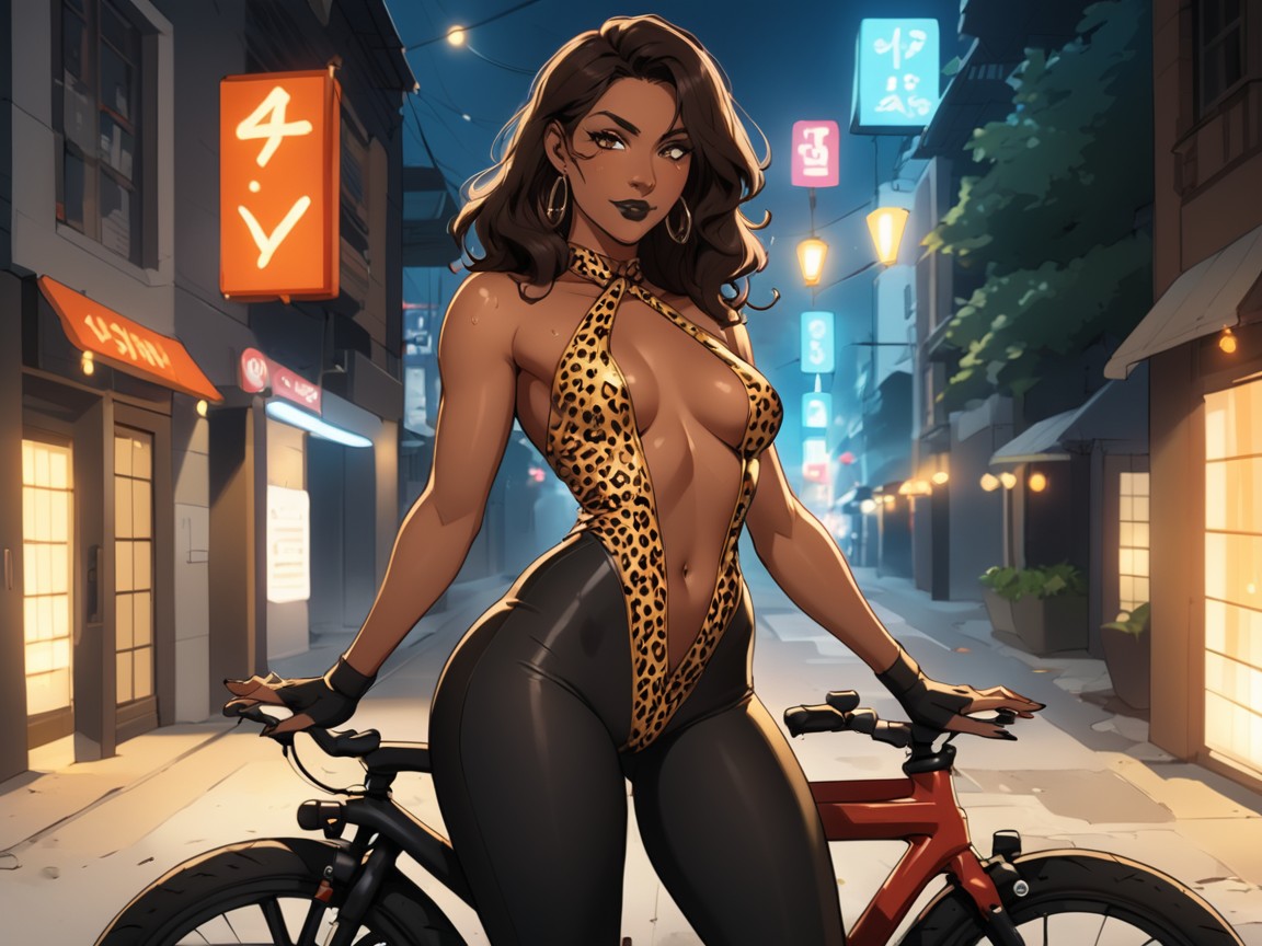 Snatched Waist, Mischievous Pretty Face, Warm Amber Lights Against Cool Shadows AI Porn