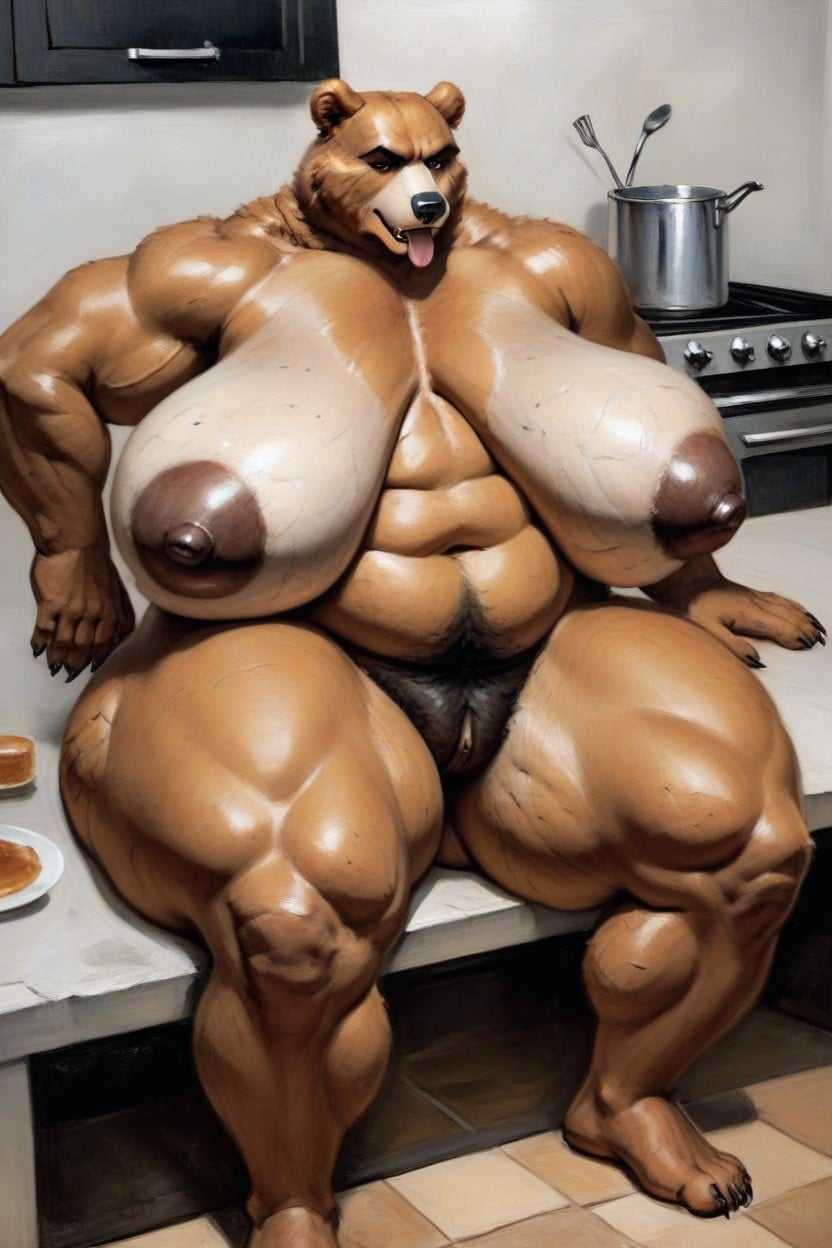 Fat, Saggy Breasts, Tired Face Furry AI Porn
