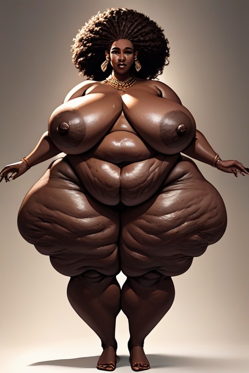 Two Braids Haircut, Darkest Mulatto Skin, Hyper Erected Nipples BBW AI Porn