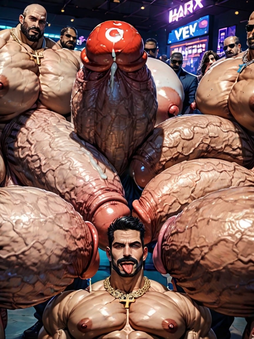 Squatting, Big Pecs, Gay Gangbang AI Gay Porn
