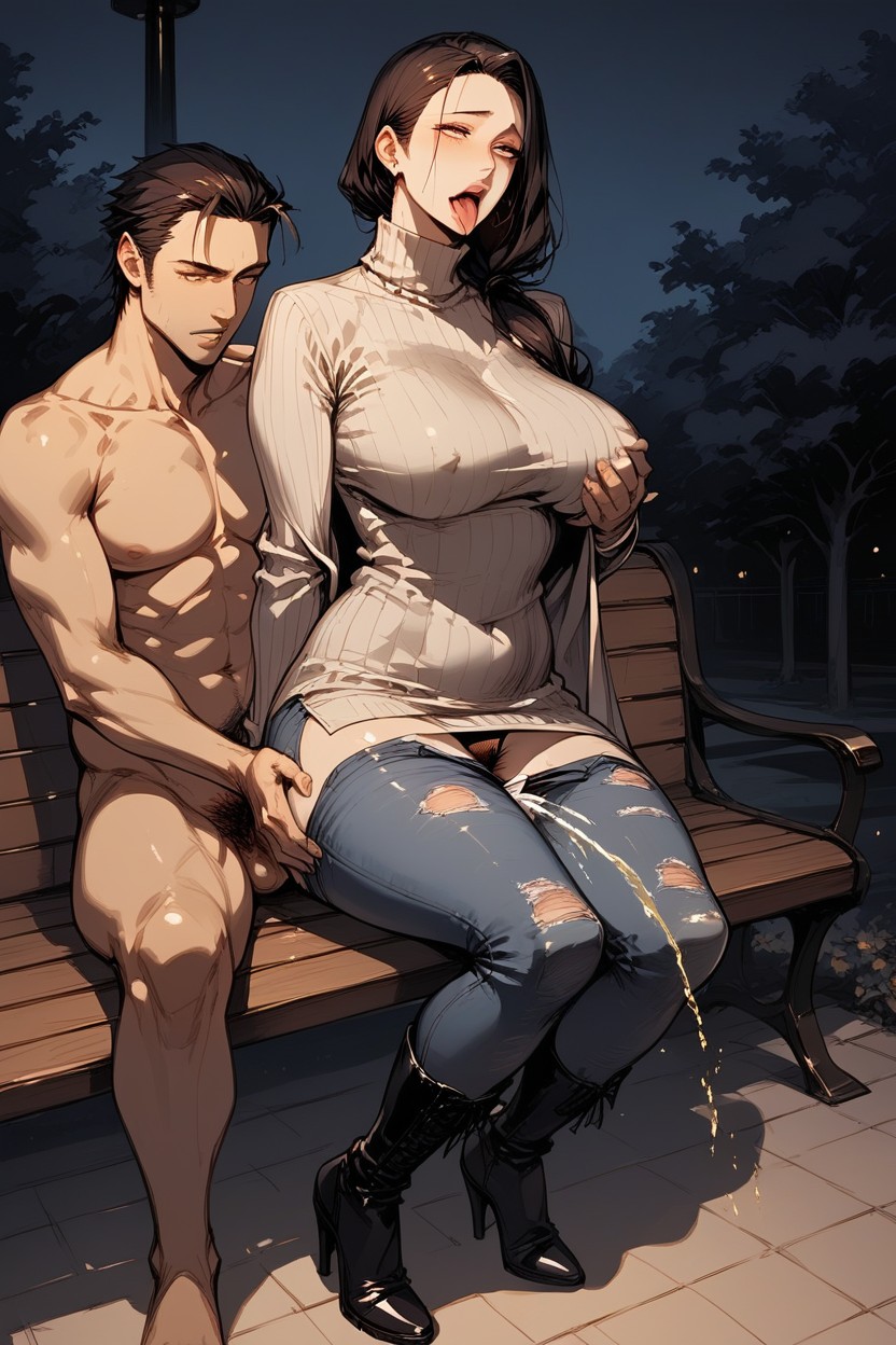 Extremely Pubic Hair, Wet Pussy, Naked Man Groping Her ヘンタイAIポルノ