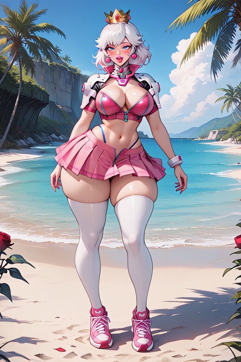 Massive Thighs, Pink Eyeshadow, Unbuttoned Zipper AI Porn