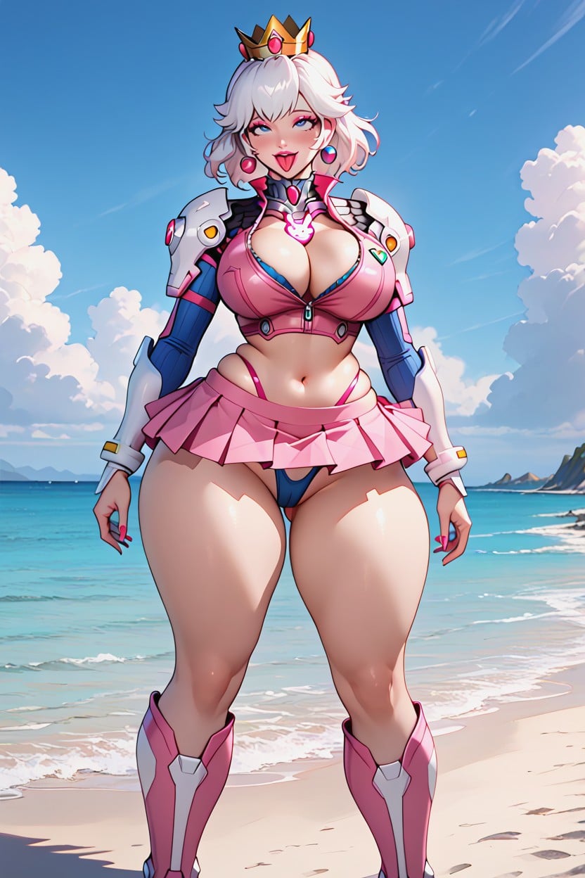 Ahegao, Uncovered Body, Blue Eyes Pink Lipstick AI Porn