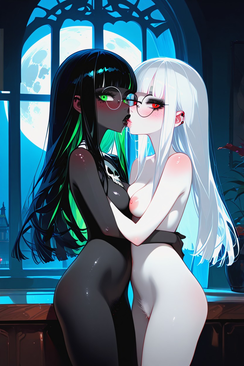 Vibrant Red Eyes, Standing, Pitch Black Skin Hentai AI Porn