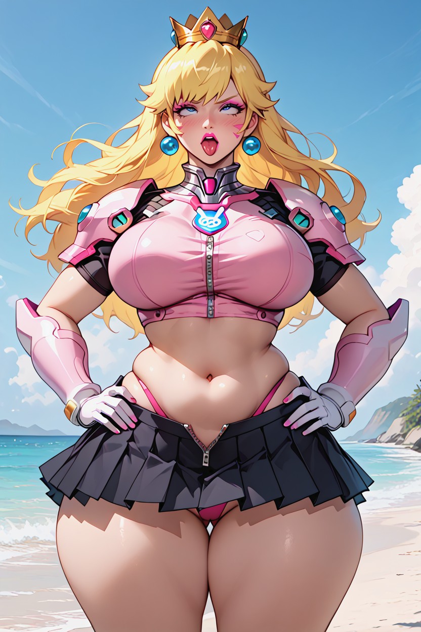 Extremely Large Ass, Massive Hips, Blue Eyes Pink Lipstick AI Porn