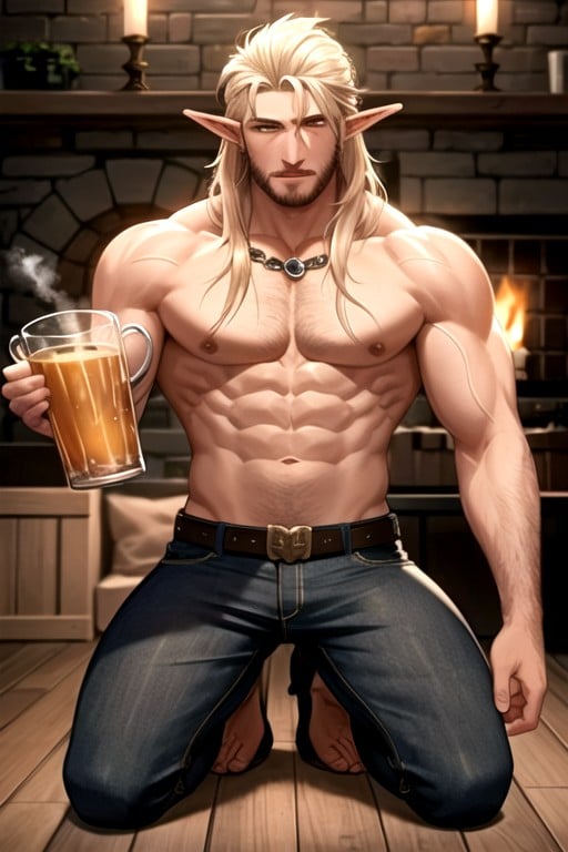 Light Blue Shoulder Pauldrons, Wavy Hair, Men Only AI Gay Porn