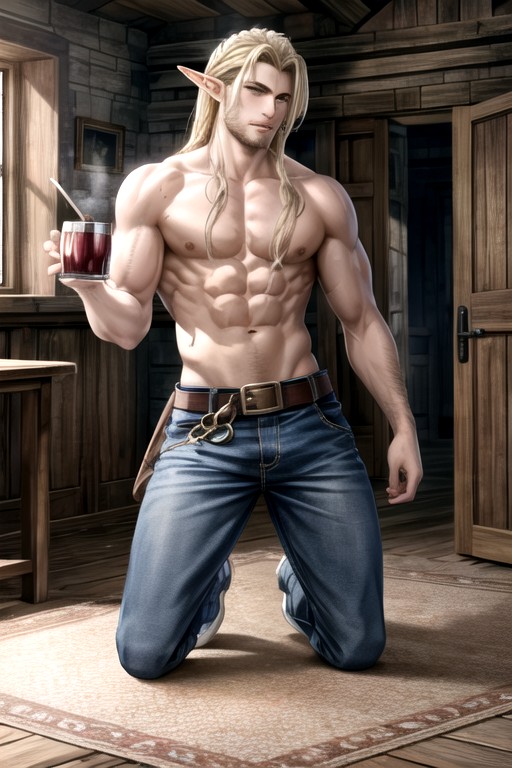 Orc Weapons On The Walls, Rough Muscular Orcs In Orc Armor, Pants Pulled Down To Knees AI Gay Porn