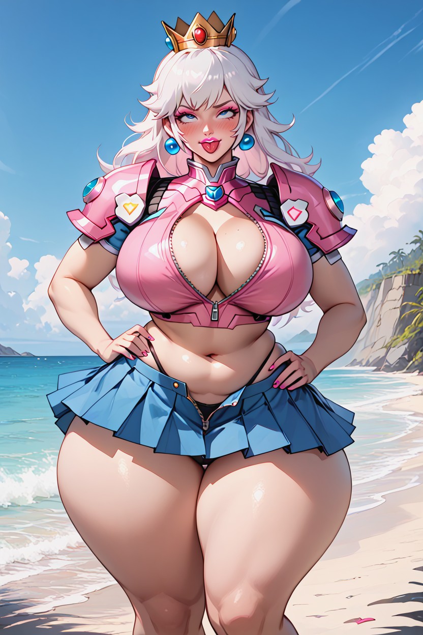 On A Beach, Open Legs, Breast Expansion AI Porn