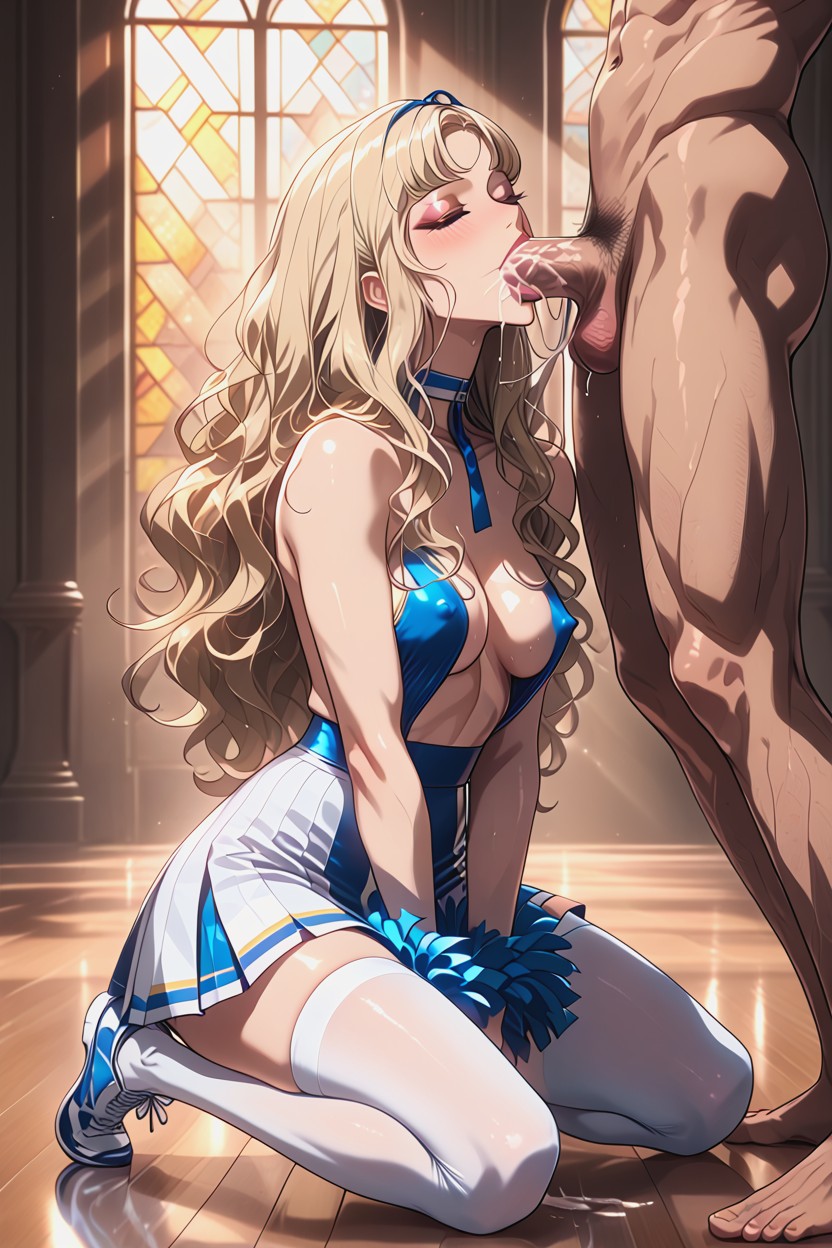Blonde Extra Long Hair, Ultra Gorgeous, Covered Boobs With Cum AI Porn