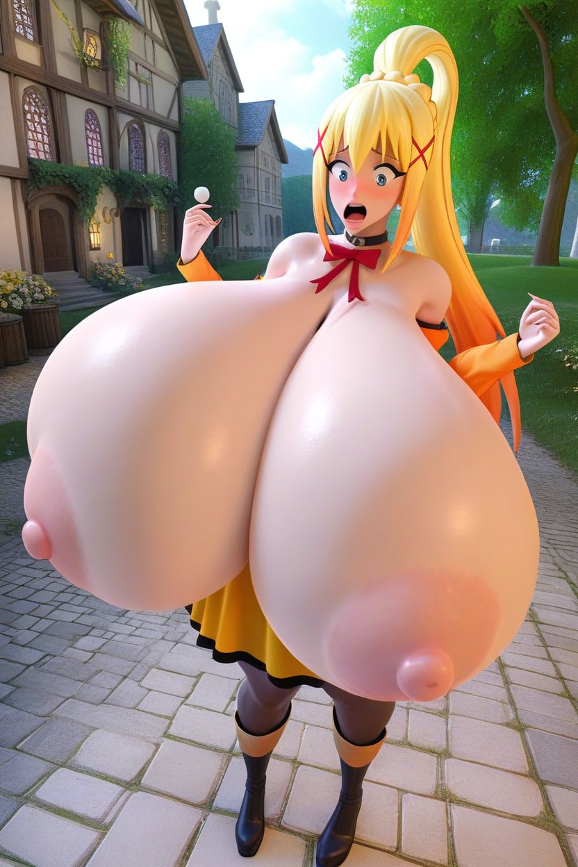 D Model, Super Huge Round Breast, Cleavage AI Porn