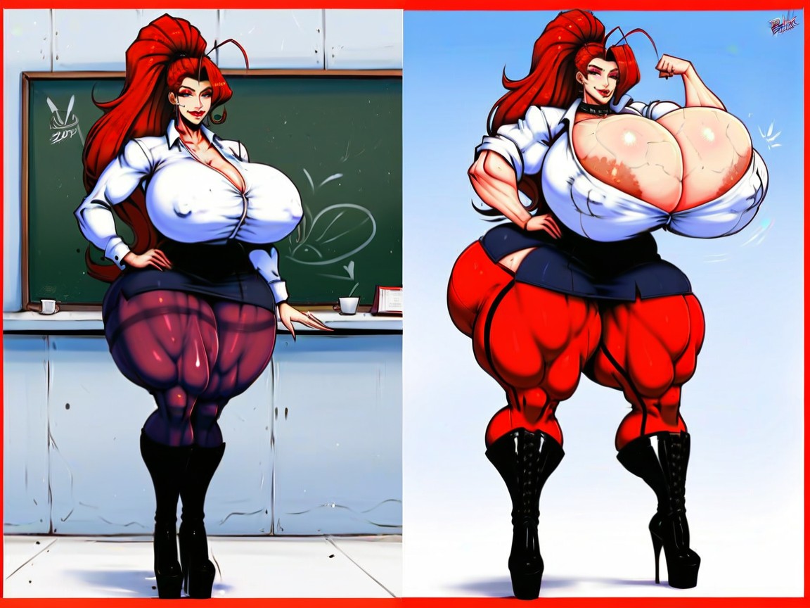 Flexing, Gigantic Muscles, Tight Cleavage AI Porn