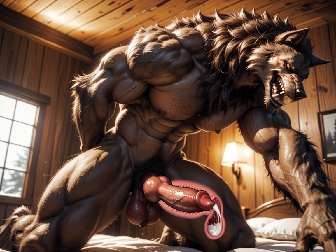 The Werewolf Penis Is Red Colored, Werewolf Huge Body, Happy AI Gay Porn