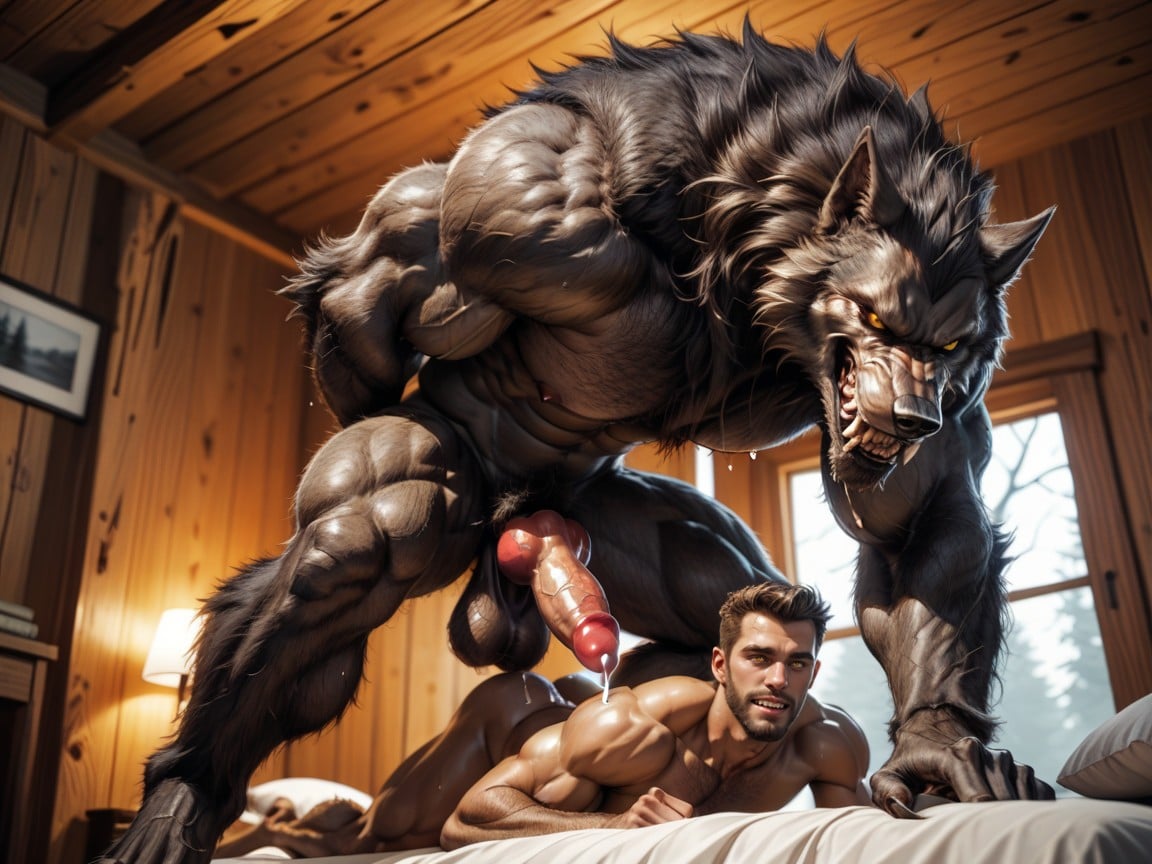 Happy, Small, Werewolf Huge Muscular Werewolf Body AI Gay Porn