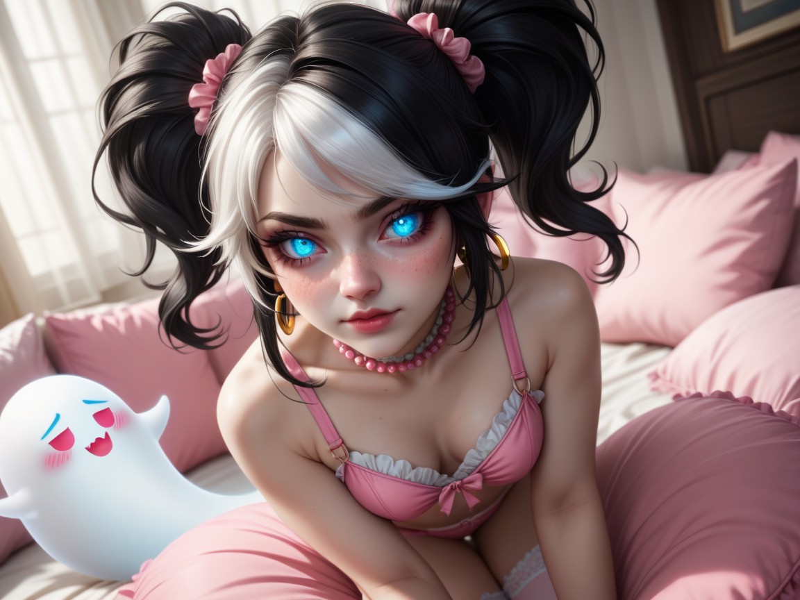 Stuffed Pillows On The Background, Soft Light, Freckles AI Porn